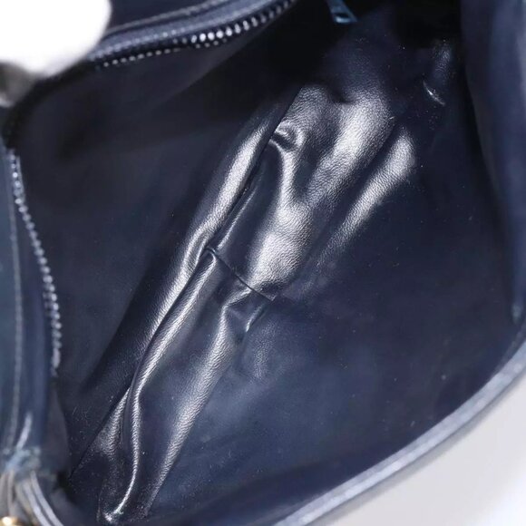 CELINE Macadam Canvas Shoulder Bag Leather Navy Gold Auth 114752 - Picture 12 of 16